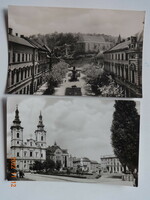 2 old postcards together: Miskolc, freedom square + heroes square, 50s
