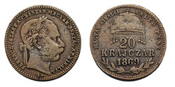 József Ferenc copper 20 krajcár 1869 approx. t2 rr