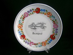 Eredeti Kalocsai porcelán falitál, fali tányér, Széchenyi-lánchíd rajzolt képével 24 cm átmérő M