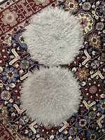 Grey, round, vegan, artificial fur chair cushion/mini rug, even for pets (dog, cat, rabbit)