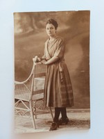 Old female photo postcard 1921 photo of a lady, photographer Makó from Homonna