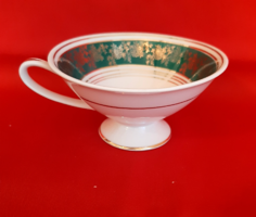 White porcelain, green and gold coffee cup