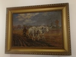 Károly Cserna: in the field - beautiful, huge and original antique oil painting, from HUF 1!