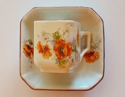 Old porcelain cup poppy square antique mini mug