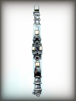Silver panel bracelet with gold inlay and stones (925)