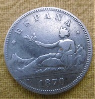 Ezüst Spanyol1 KöztársaságEzüst 2 Peso  1870 R T1-2