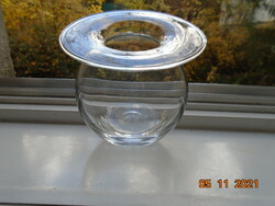 Modern Scandinavian Finnish handmade glass vase with wide flat rim and thick base