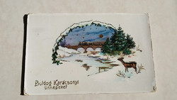 Old Christmas postcard 1928 deer snowy landscape postcard