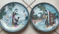 Jingdezhen China festett jelzett porcelán falitányér tál tányér pár Kína Japán Ázsia 20 század