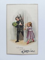 Régi újévi képeslap 1948 levelezőlap kislány kéményseprő lóhere