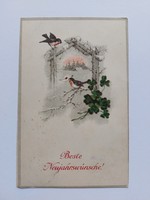 Old postcard postcard small birds clover snowy landscape