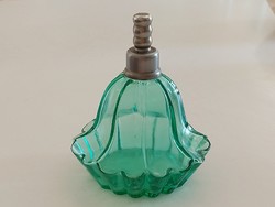 Old art deco perfume bottle in turquoise vintage cologne bottle