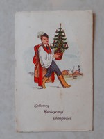 Old Christmas postcard 1939 Hungarian folk costume postcard