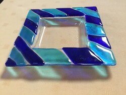 Muránói jellegű kék üveg tálka, kézi munka