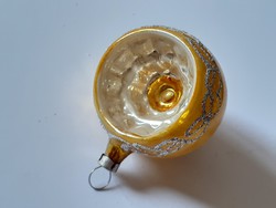Retro üveg karácsonyfadísz arany gömb régi üvegdísz