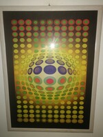 Victor Vasarely - Op-art szitanyomat, nagyméretű, eredeti, garanciával.