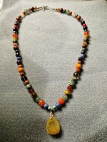 Multi chakra necklace with rutile quartz with many precious stones - new!