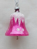Régi üveg karácsonyfadísz mini pink csengő üvegdísz