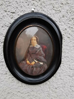 Old painted photo in original Biedermeier frame