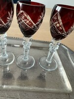Ajka crystal burgundy liquor 12 cm stemmed glass set of 6 pieces