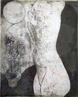 Lajos Kondor: with torso flower - signed etching