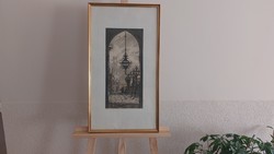 (K) very nice foreign etching 37x67 cm with frame