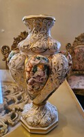 Antik díszes, aranyozott Capodimonte porcelán nagy váza