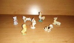 7 db mini porcelán állat figura Aquincum  kutya, kacsa, kakas, őz, cica (po-1)