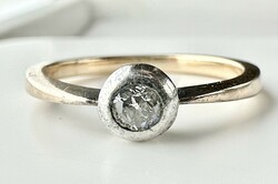 656T. From HUF 1! Antique Hungarian button brilliant (0.2 ct) solitaire 14k gold (2.3 g) ring, white stone!