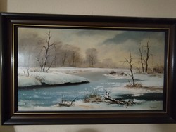 Reinhardt István: Gyönyörű "Téli táj" 62X102 cm keretezve