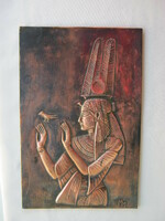 Szignál egyiptomi fáraós domborított réz fali kép falidísz