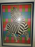 Victor Vasarely - Zebrák - nagyméretű, eredeti színes szitanyomat.
