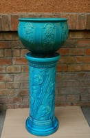 Burmantofts Faience angol Jardiniere fajansz posztamens és kaspó 1857-es