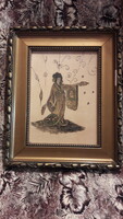 Antique geisha silk picture (l3179) for a rich user