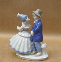 Nagyon ritka régi német GDR Lippelsdorf porcelán figura fiú lány páros és egy kis szerencsemalac