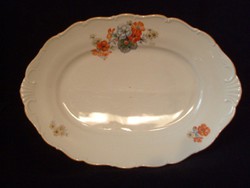 Antique large flower-decorated porcelain serving dish for steaks and fish, 33 x 22 x 4.5 cm high