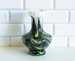 Carlo Moretti - Mid-century modern design váza - zöld fekete fehér mintás retro üveg váza murano