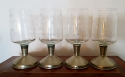 Art deco régi jelzett fém és üveg FOE alpakka talpú vintage italos pohár 4 db