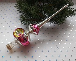 Régi ezüst festett üveg reflexes karácsonyfa dísz csúcsdísz 21cm