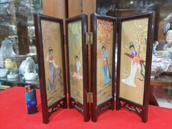 Japanese-pattern wooden frame, glass silkscreen mini screen, dividing table decoration. 24 Cm.