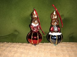 Retro Ikea glass Christmas tree decoration, pair of bunnies, unused, in original box, 13 cm