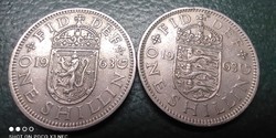 England 1963.1 Shilling pair. Scottish and English coat of arms