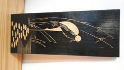 Wood marquetry of the stork 36x14