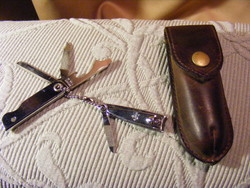 Vintage bassett usa travel manicure bottle opener pocket knife set in leather case