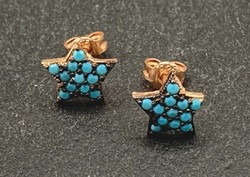 Cute star earrings with turquoise gems, sterling silver /925/ -new