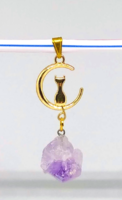 Cat moon pendant with amethyst nugget w75914