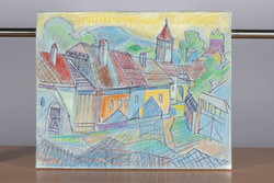 István Kozma - Nagybánya city landscape - mixed media - on canvas - 50x40