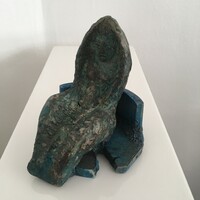 Female sculpture by István Malgot, ceramic-wood, small sculpture