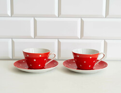 Piros pöttyös retro porcelán kávés csésze pár - Kahla