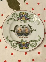 Ritka, gyűjtői darab, I. Ferencz József és II. Vilmos német császár portréjával díszített tányér